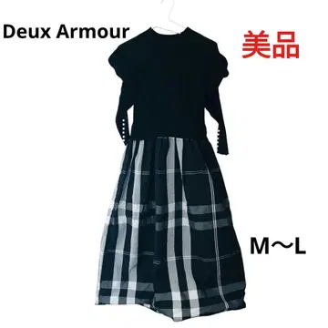 [새상품급] Deux Armour 체크 타프타 절개 도킹 니트 원피스