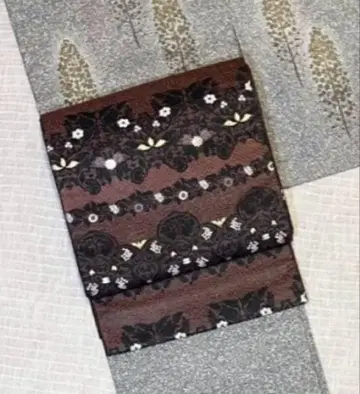 후쿠로 오비 짙은 보라색 금실 육통 무늬 리메이크 소재