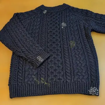 남녀 공용 네이비 케이블 니트 스웨터