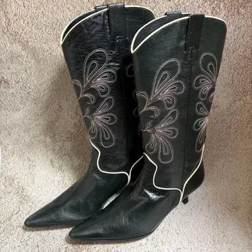 레베카 테일러 웨스턴 부츠 가죽 천연 가죽 자수 블랙 24.0cm