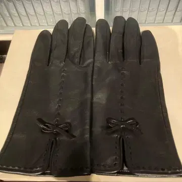 HANAI YUKIKO 블랙 가죽 리본 포함 장갑