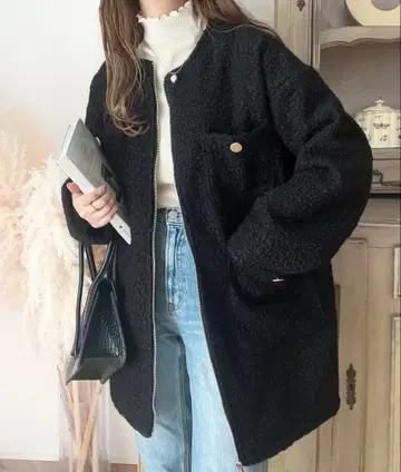 milybilet 노카라 지퍼 코트 루프 트위드 M 미사용 새상품