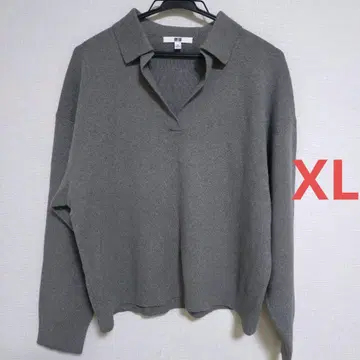 UNIQLO 유니클로 스무스 코튼 릴랙스 폴로 스웨터 그레이 XL