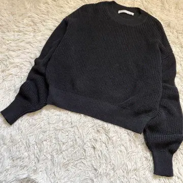 컨디션 최상 라빠르망 린넨 보이즈 니트 크루넥 블랙 프리