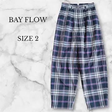 새상품급 베이플로우 슬랙스 와이드 팬츠 네이비 체크 무늬 루즈핏