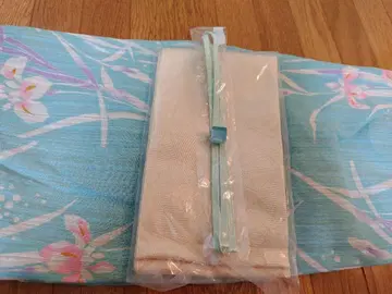 스카이블루 꽃무늬 유카타 오비 바스켓 조리 세트