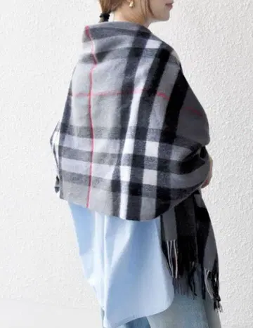 [ 새상품 ] SHIPS any: 울 체크 스톨 그레이 계열