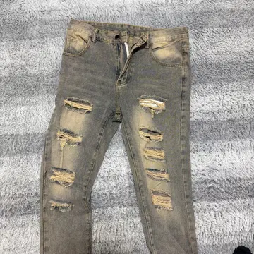 라이트 그레이 데미지 가공 스키니 데님 팬츠