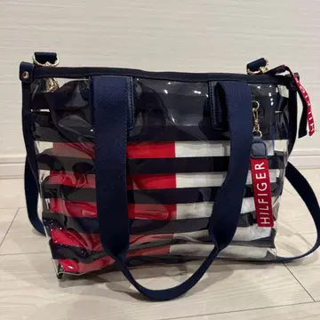 TOMMY HILFIGER 클리어 토트백 네이비 x 레드 로고 택