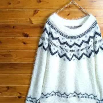 니트 스웨터 모헤어라이크 샤기 니트 모헤어풍 노르딕 무늬 M