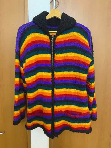 컬러풀 스트라이프 후드 니트 스웨터