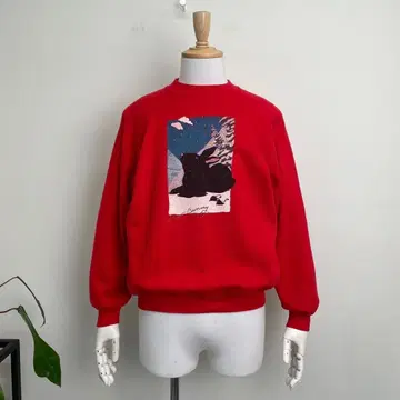 80s USA제 눈토끼 애니멀 맨투맨 빈티지 구제 의류 동물 빨간색