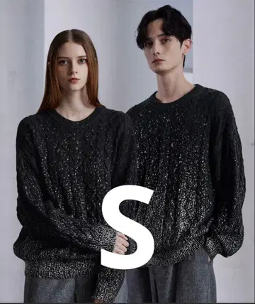 clel 박 프린트 케이블 크루넥 니트