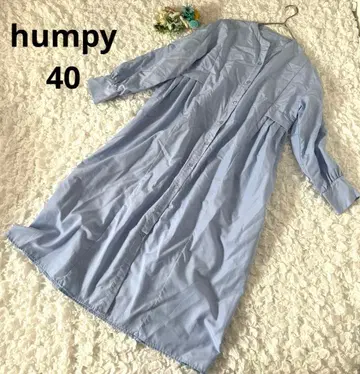 햄피 롱 셔츠 노카라 원피스 플리츠 체형 커버 라이트 블루 40