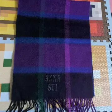 ANNA SUI 체크 무늬 머플러 프린지 부착