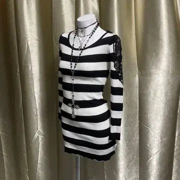 보더 무늬 원피스 타이트 레이스 헤이세이 갸루 y2k coquette