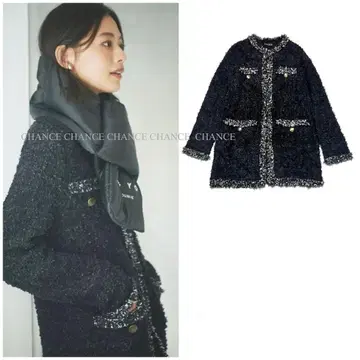 새상품급 루니 트위드 니트 자켓 블랙 골드 버튼