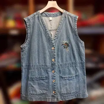 로리안 데님 베스트 자수 사이즈 48 100% 코튼