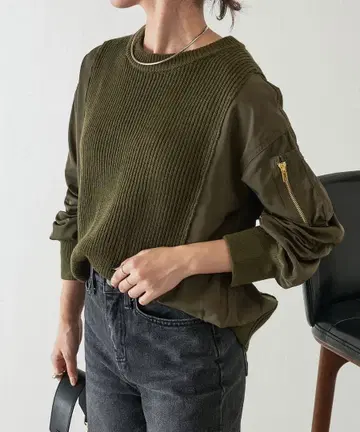 제나 에스파스멜베이유 MA-1 니트 카키