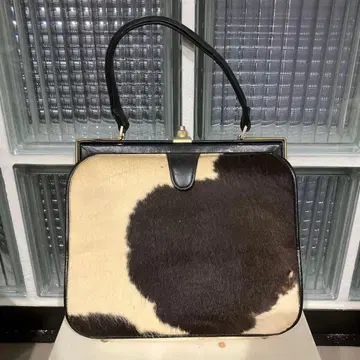 소가죽 핸드백 블랙 화이트 패턴 중형