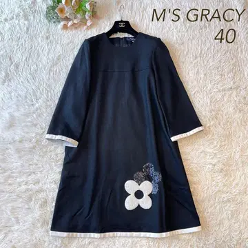 컨디션 최상 M'S GRACY 플라워 모티브 울 원피스 블랙 40
