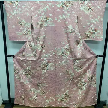 A56 순수 실크 코몬 키모놋시모 꽃 무늬 부채 기모노