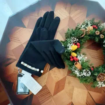 JILL STUART 질스튜어트 페미닌 펄 장식 캐시미어 장갑 블랙