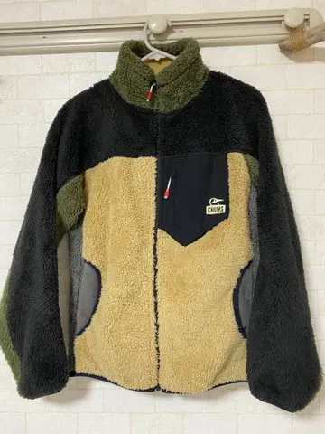 CHUMS 플리스 자켓 M 블랙/그린/베이지