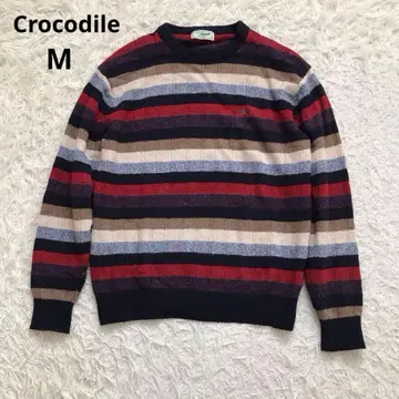 크로커다일 남성용 니트 스웨터 남성용 M 멀티 보더 울 혼방