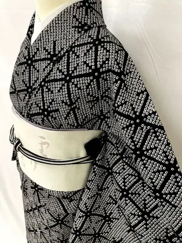 새상품급 순수 실크 이중 기모노 모노톤 총조임 코몬 단품