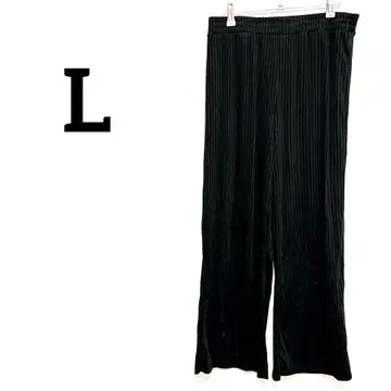 여성용 블랙 플리츠 와이드 팬츠 [ L ]