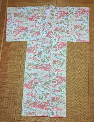 [기모노] 꽃무늬 핑크 크림 기모노