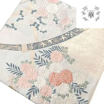 화려한 후쿠로 오비 꽃무늬 금 x 은
