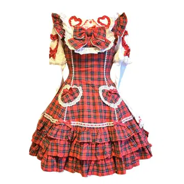 AngelicPretty Cute Heart 오버롤 스커트 (타탄)