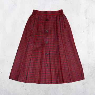 00s 빈티지 빨간색과 블랙 체크 플리츠 롱 스커트 겨울