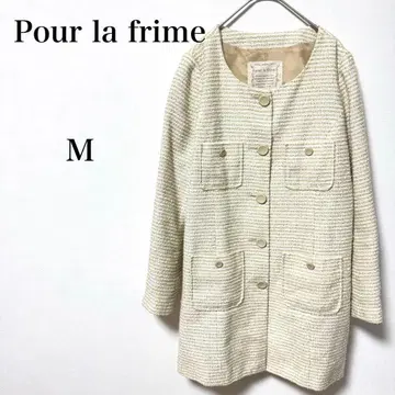 풀라프림 트위드 자켓 노카라 코트 봄/가을 사양 M 스트라이프