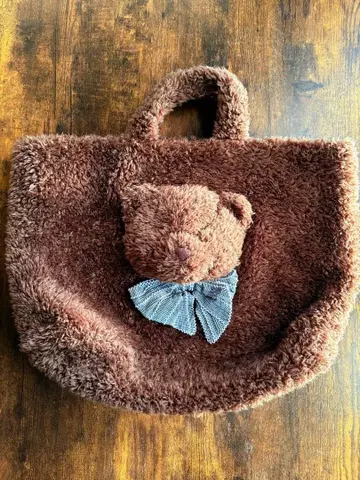 WONDERFULWORLD 입체 곰 얼굴 깅엄 리본 토트백