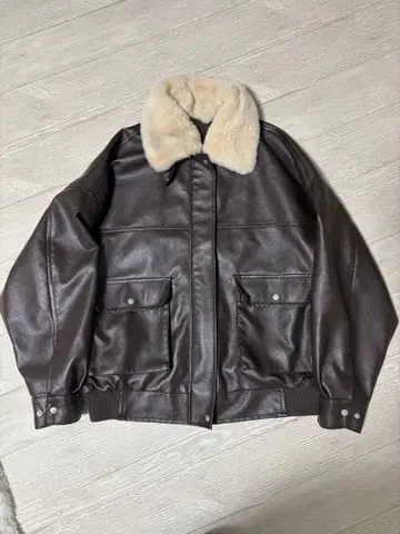 브라운 가죽 퍼 자켓