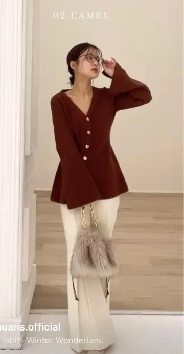 anuans 허리 쉐이프 페 플럼 니트 자켓