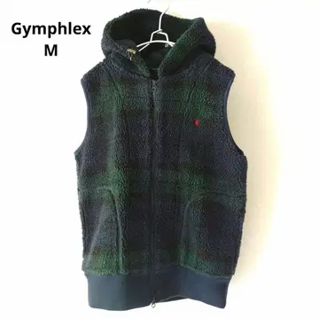 짐플렉스 보아 플리스 베스트 체크 무늬 울 혼방 그린 네이비 M