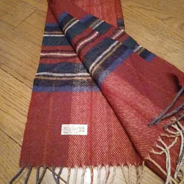 미사용, 일본제 울 100% 빨간색 계열 체크 무늬 머플러 남녀,