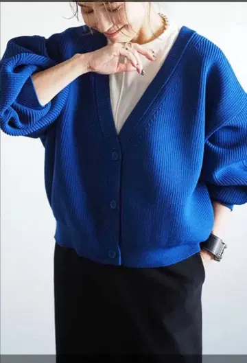 ANIECA 리브 니트 가디건 파랑 블루