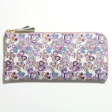 [ 미사용 새상품 ] 유젠 문고 나비 패턴 슬림 장지갑 소가죽 일본제