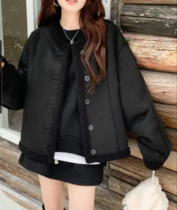 에코 스웨이드 & 보아 자켓 블랙 M 사이즈