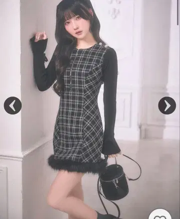 미셸 마카롱 트위드 체크 도킹 원피스 블랙