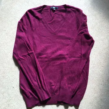 V넥 스웨터 캐시미어 100% 퍼플 계열 팥색