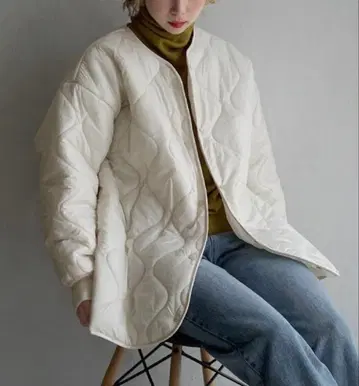 오버 사이즈 퀼팅 자켓 아이보리 베이지