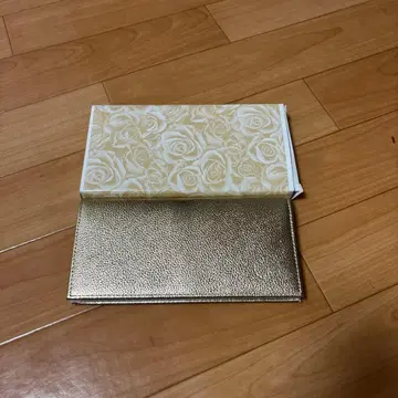 국화 문양 장지갑 소가죽 골드