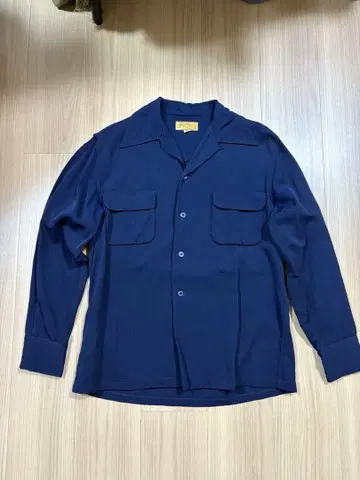 50s 빈티지 FISCH 레이온 개버딘 셔츠 네이비 다크 네이비