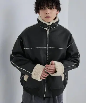 MONO-MART 오버 사이즈 보아 안감 페이크 무스탕 자켓 M